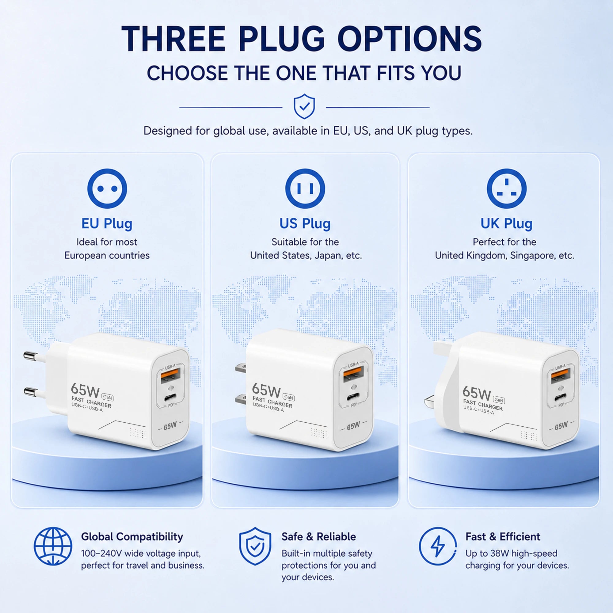 Fast Charging Phone Charger Power Adapter For iPhone Samsung Xiaomi Type C US/EU Plug Wall Charger