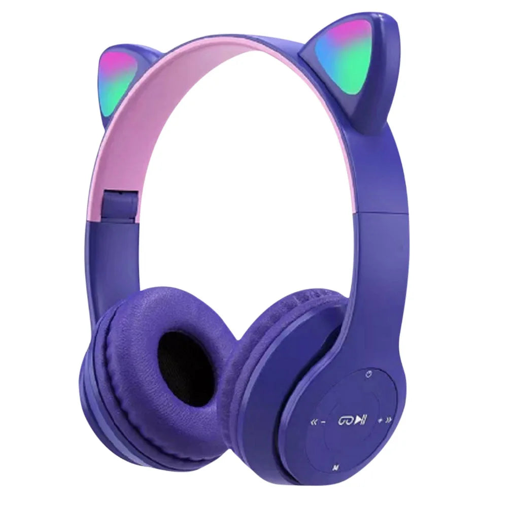 Wireless Bluetooth Headset Gamer Cat LED Light Foldable Noise Cancelling Earbuds Wireless Headphones Bluetooth Earphones