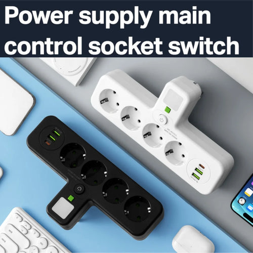 EU Plug AC Power Strip Multiprise Wall Mounted Socket Universal Network Filter USB Ports Separate Switch light Adapter