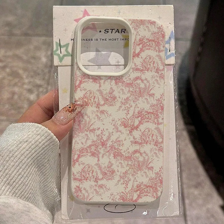 Pink Floral Lichee Pattern For IPhone 17 17Air 16 15 14 13 12 11 Pro Max Case Silicone Cover For IPhone 16 15 14 Plus Plus Case