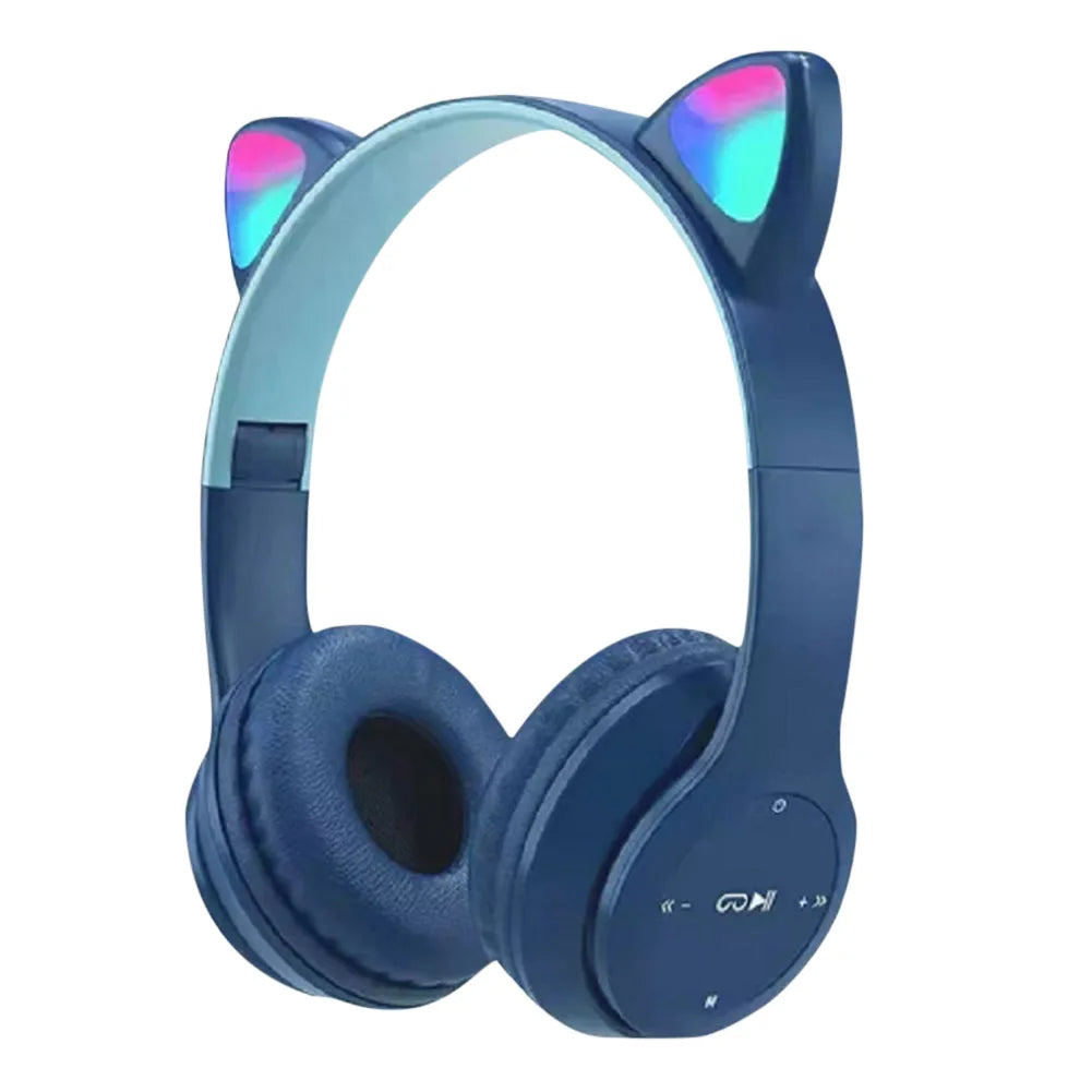 Wireless Bluetooth Headset Gamer Cat LED Light Foldable Noise Cancelling Earbuds Wireless Headphones Bluetooth Earphones