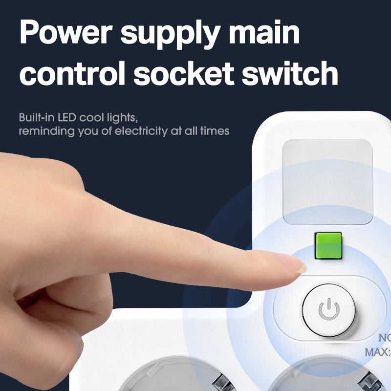 EU Plug AC Power Strip Multiprise Wall Mounted Socket Universal Network Filter USB Ports Separate Switch light Adapter