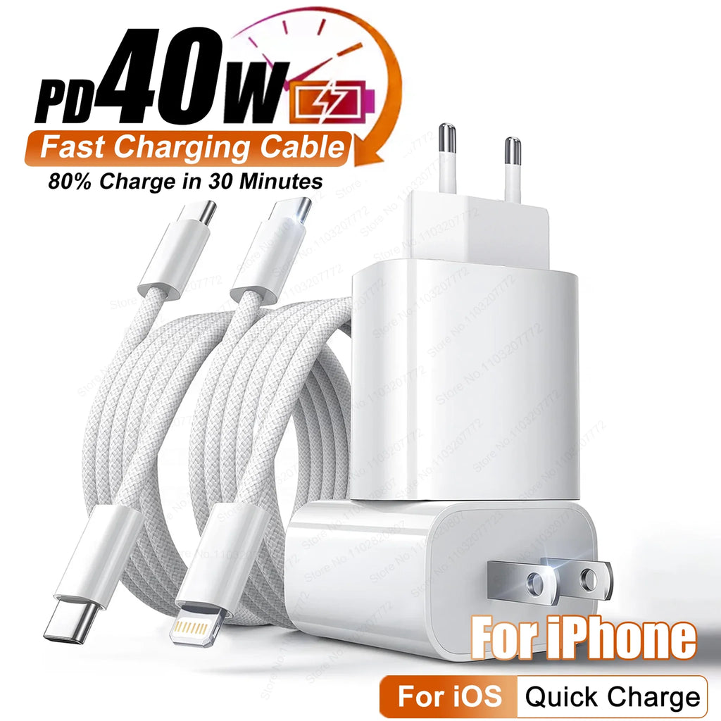 PD 40W Fast Charger For iPhone 17 16 15 14 11 12 13 Pro Max For iPad Fast Charging USB C Cable Type C Data Line Phone Charger