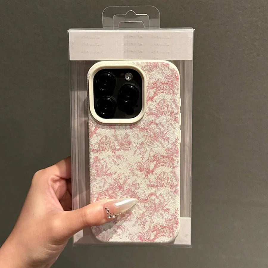Pink Floral Lichee Pattern For IPhone 17 17Air 16 15 14 13 12 11 Pro Max Case Silicone Cover For IPhone 16 15 14 Plus Plus Case
