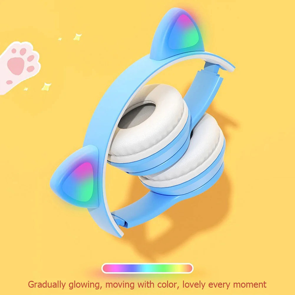Wireless Bluetooth Headset Gamer Cat LED Light Foldable Noise Cancelling Earbuds Wireless Headphones Bluetooth Earphones