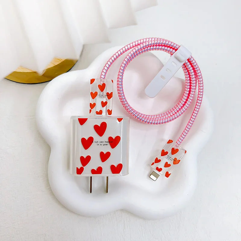 18W/20W US Charger Protection Cover For iphone Cute USB Cable Winder Protector Shell Case For Apple 12 13 11 Promax 14 Plus