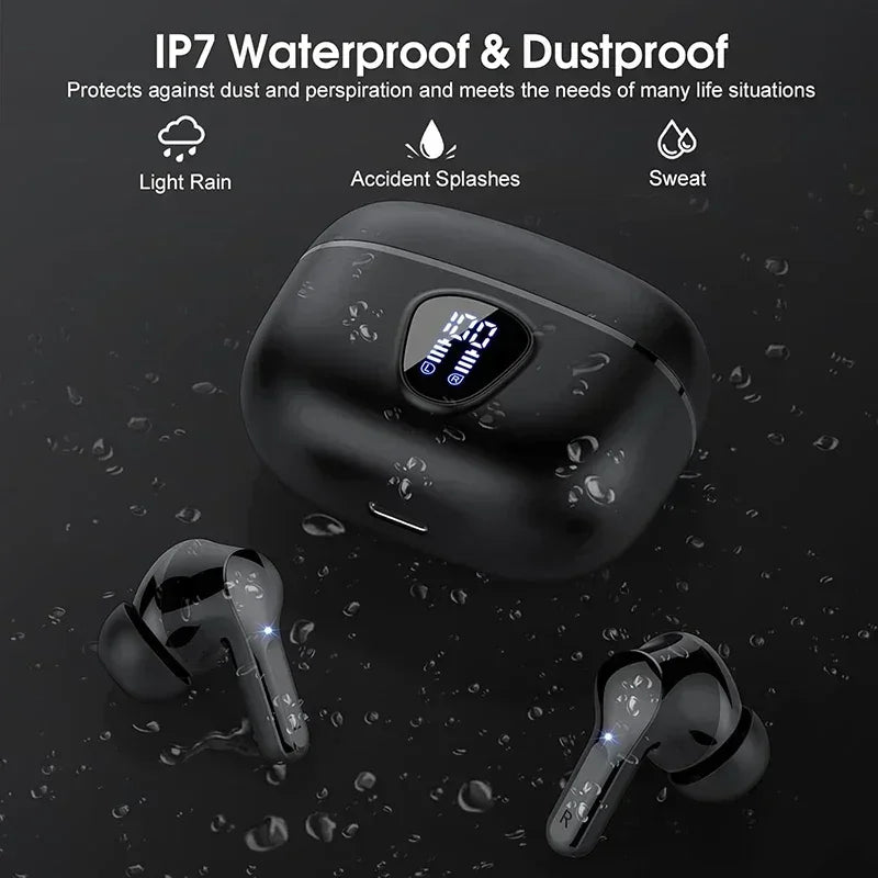 Wireless Earphone HiFi Stereo Earbuds with LED Display 48H Play Time ENC Noise Cancelling Ear Buds Waterproof Headphones